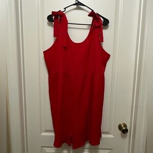 Red Sleeveless Romper with Bow Straps